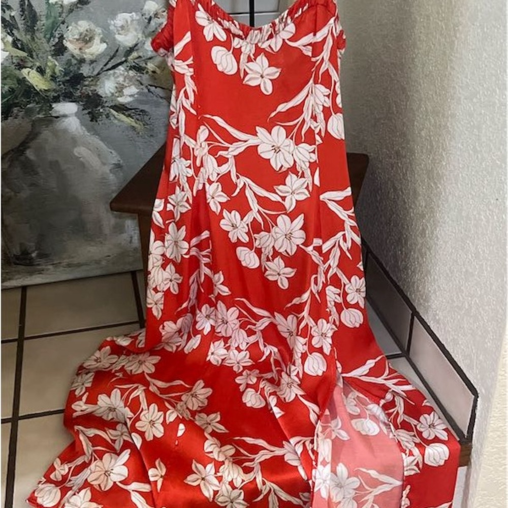 Zara Red/Orange and White Floral Maxi Tank Dress